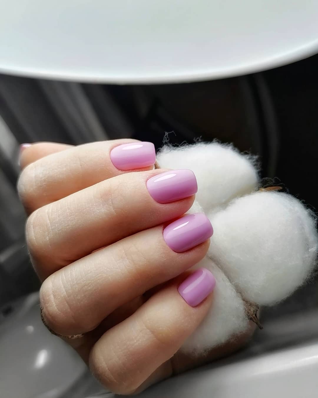 Glossy Lavender Short Squoval Solid Nails
