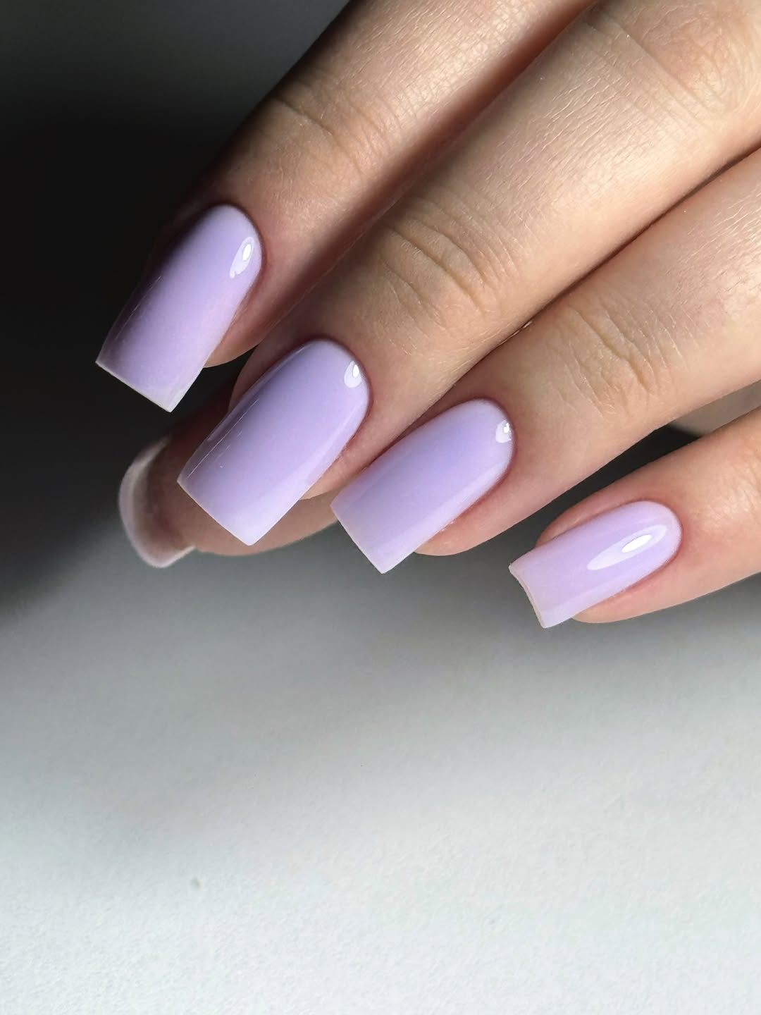 Glossy Lavender Solid Color Long Square Nails