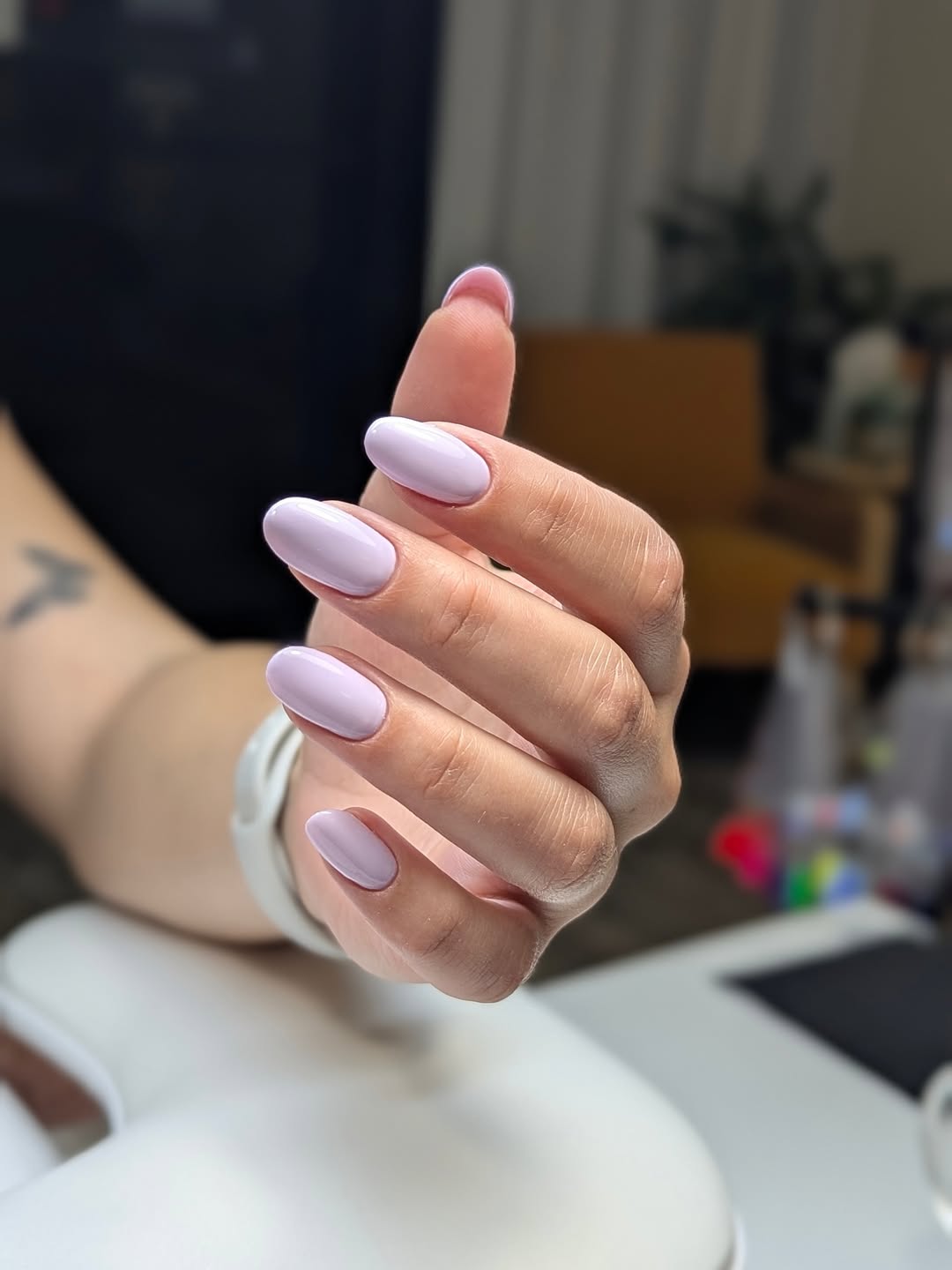 Glossy Lavender Solid Color Oval Nails
