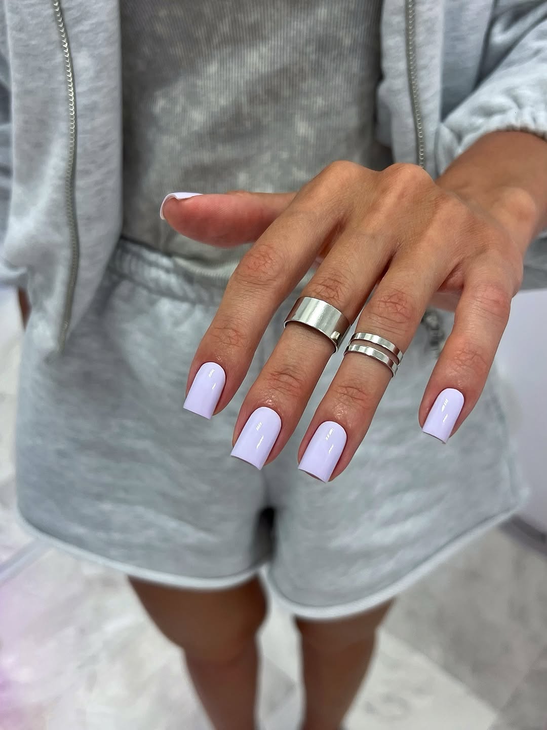 Glossy Lavender Solid Color Square Coffin Nails