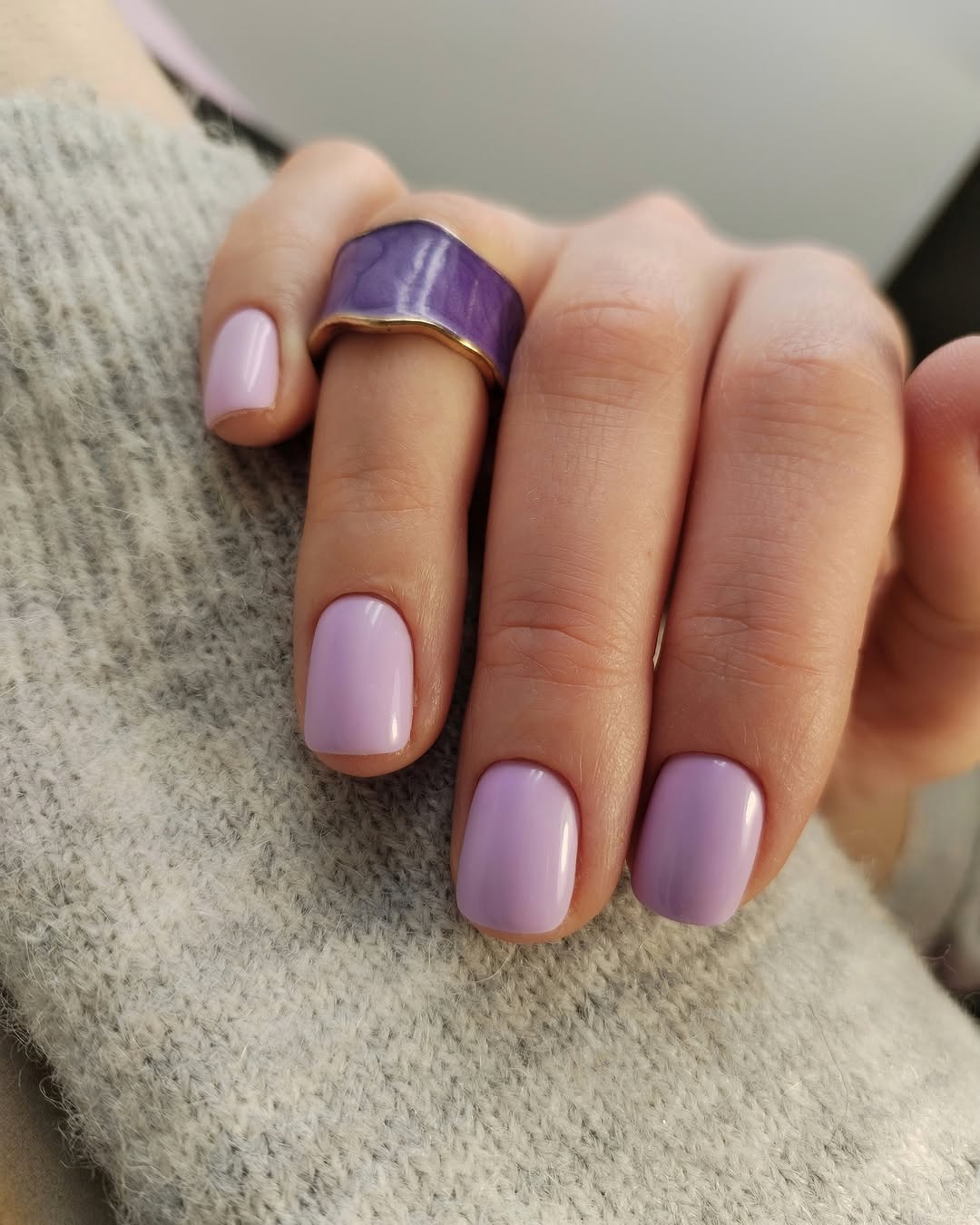 Glossy Lavender Solid Short Square Nails For Summer