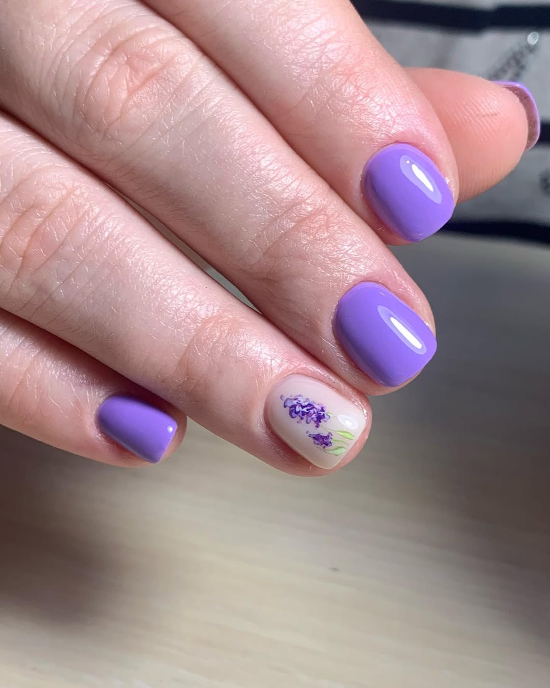 Glossy Lilac Lavender Accent Squoval Nails