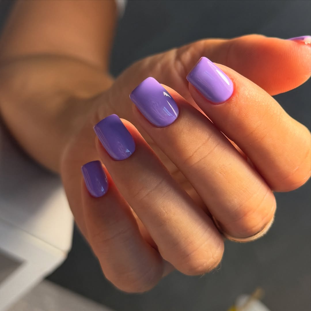 Glossy Lilac Purple Short Squoval Nails