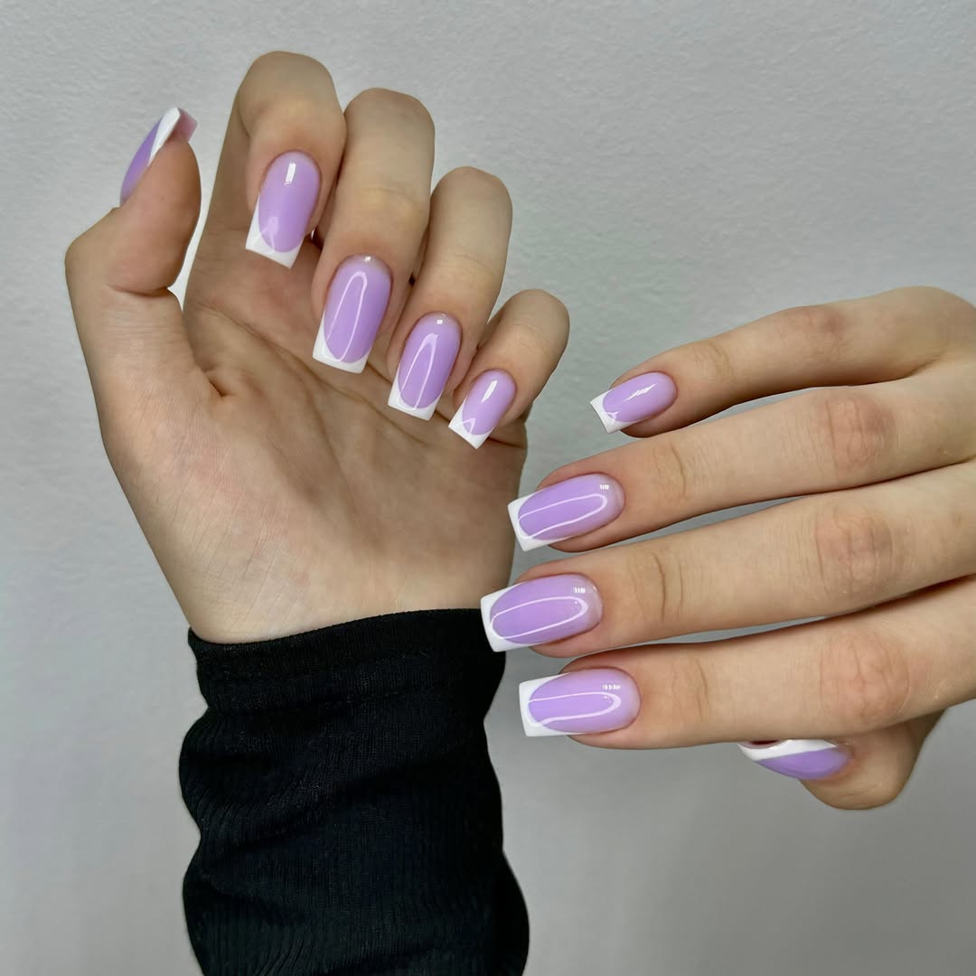 Glossy Lilac Square French Tips