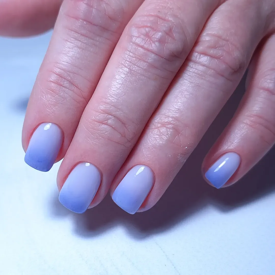 Glossy Lilac to Indigo Ombre Square Nails