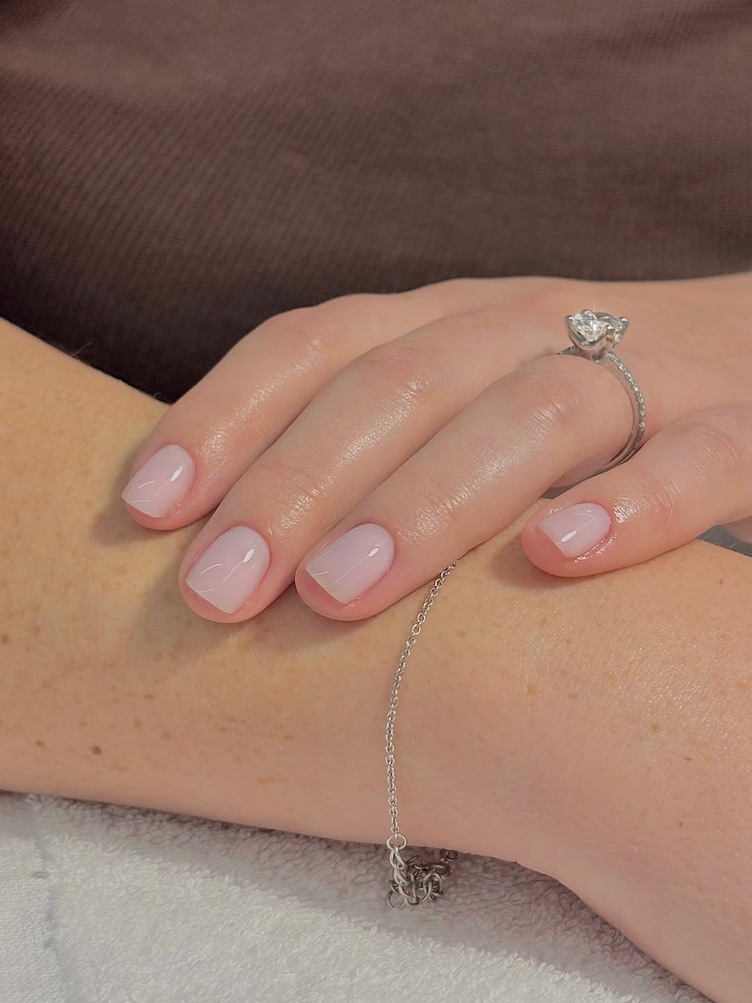 Glossy Milky Pink Short Squoval Nails