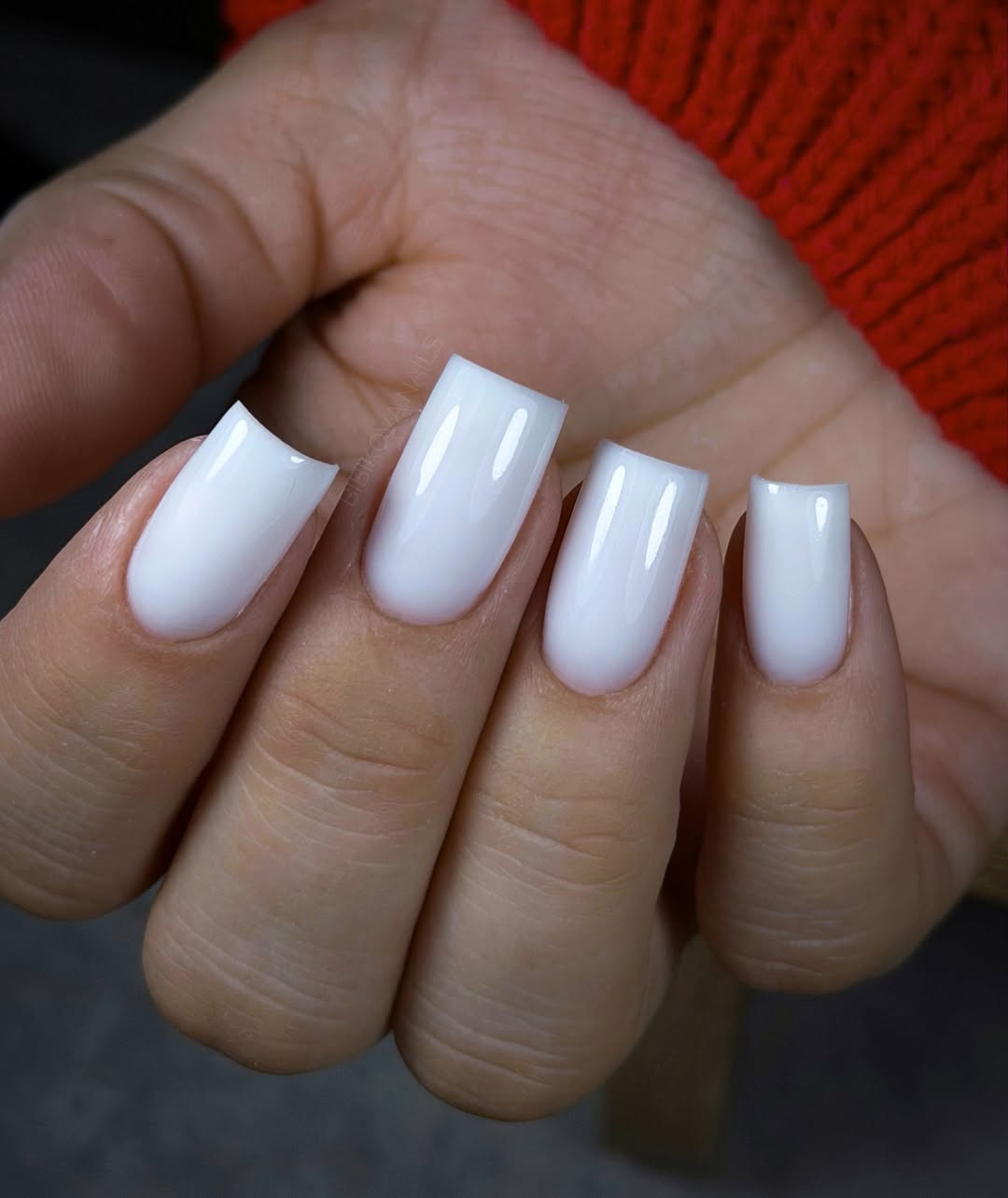 Glossy Milky White Square Gel Nails