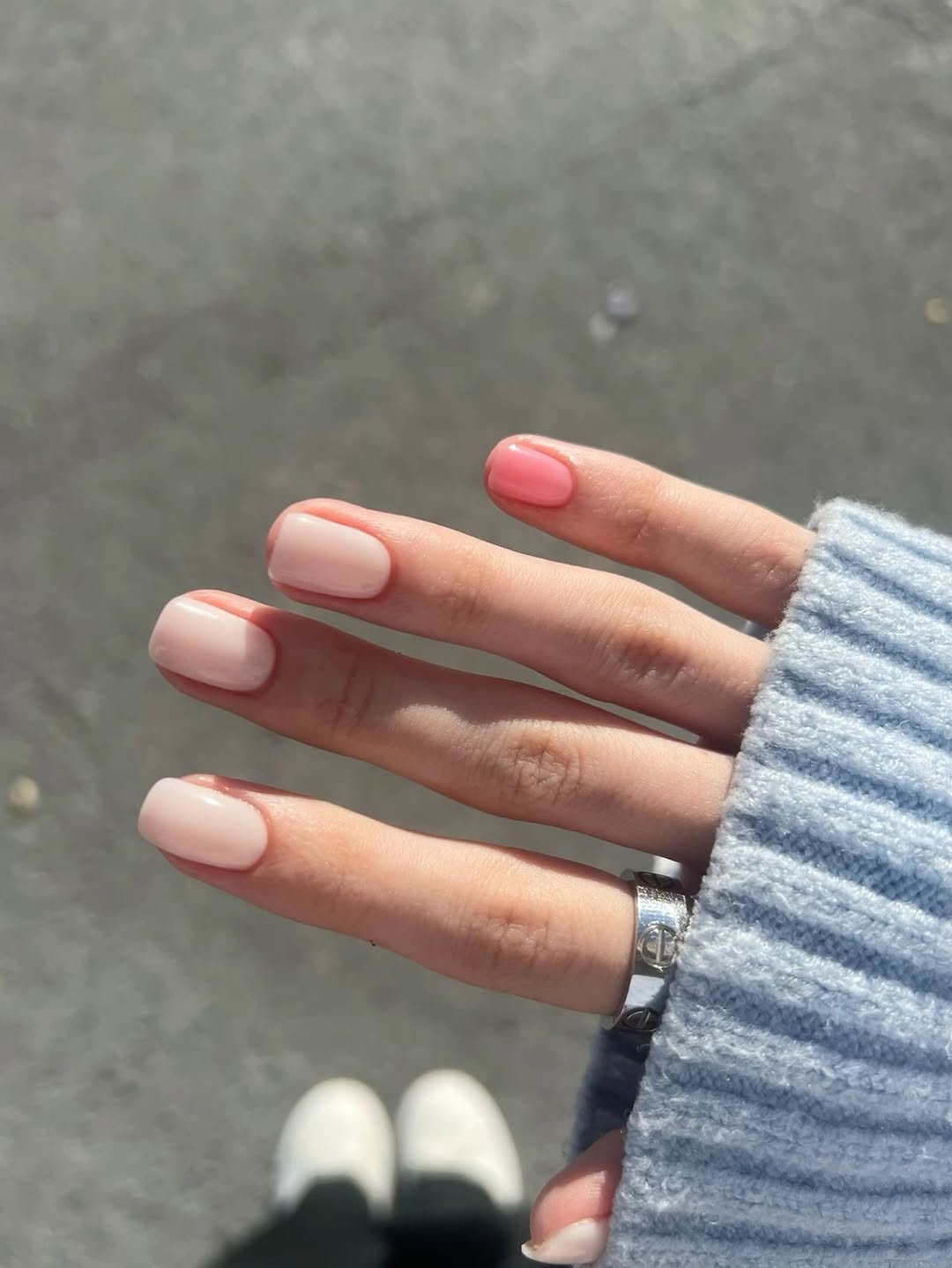 Glossy Mismatched Pastel Pink Squoval Gel Nails