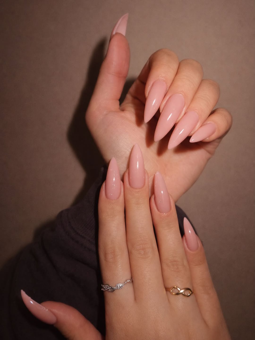Glossy Pale Pink Stiletto Nails