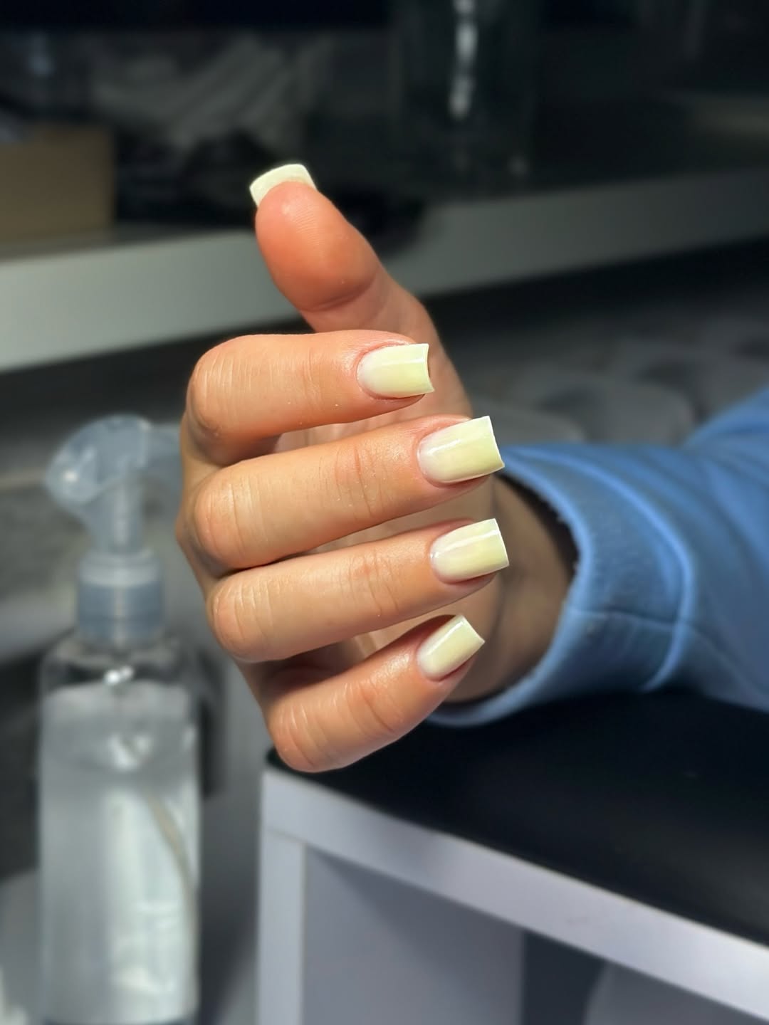 Glossy Pale Yellow Short Square Nails