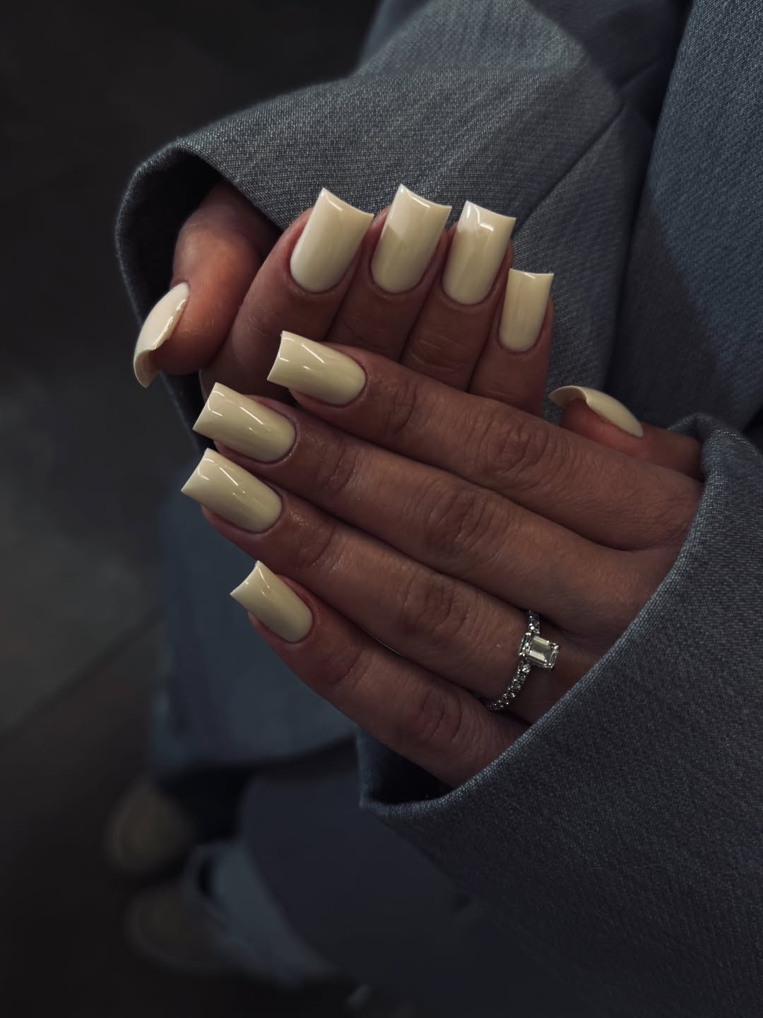 Glossy Pale Yellow Square Medium Nails