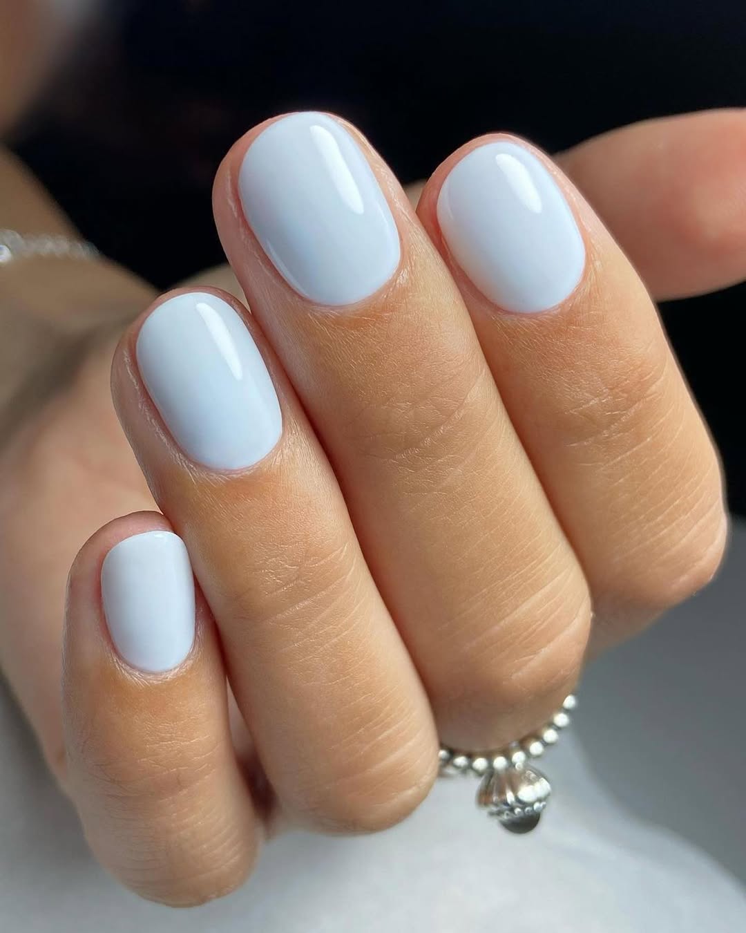 Glossy Pastel Blue Short Oval Nails
