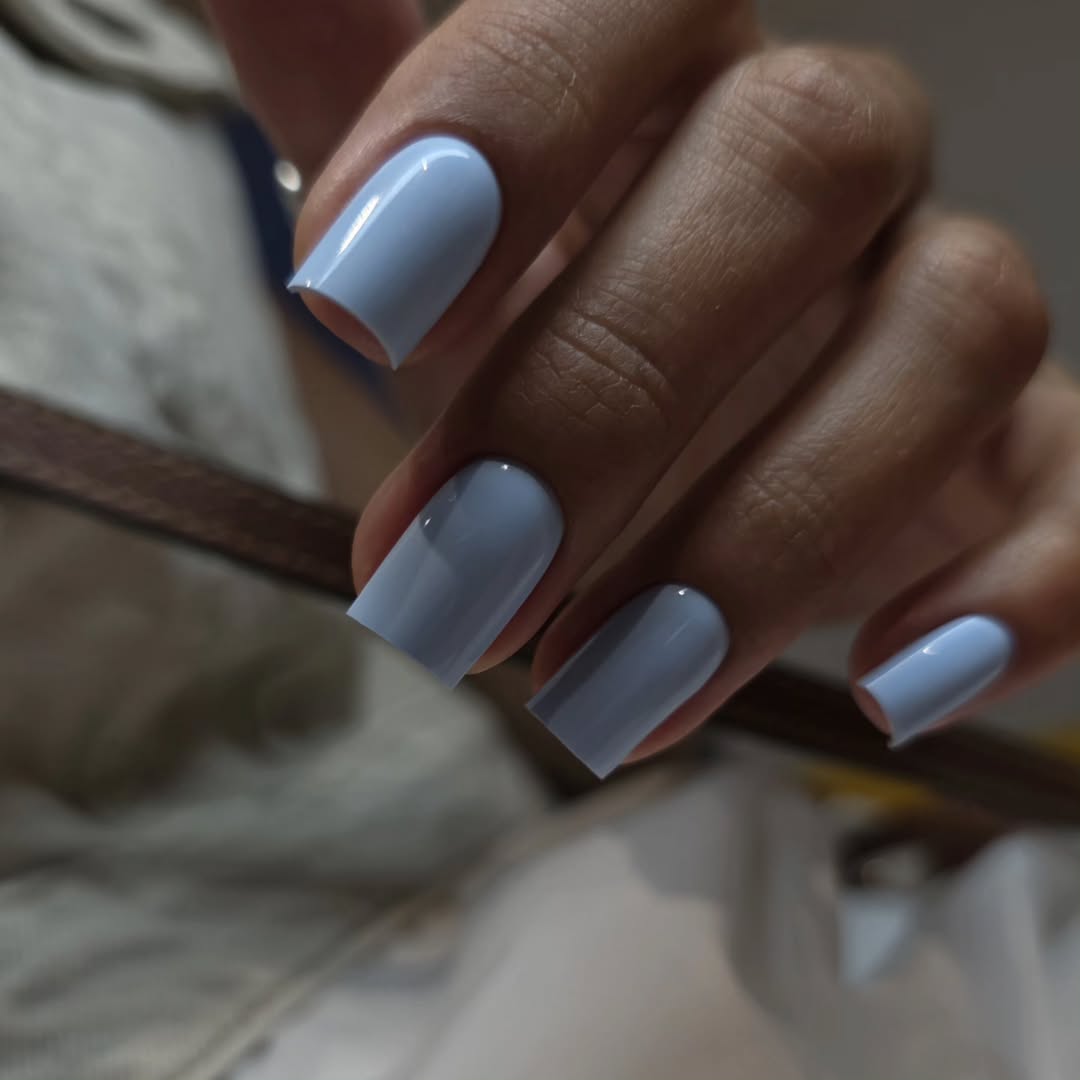 Glossy Periwinkle Powder Blue Square Nails