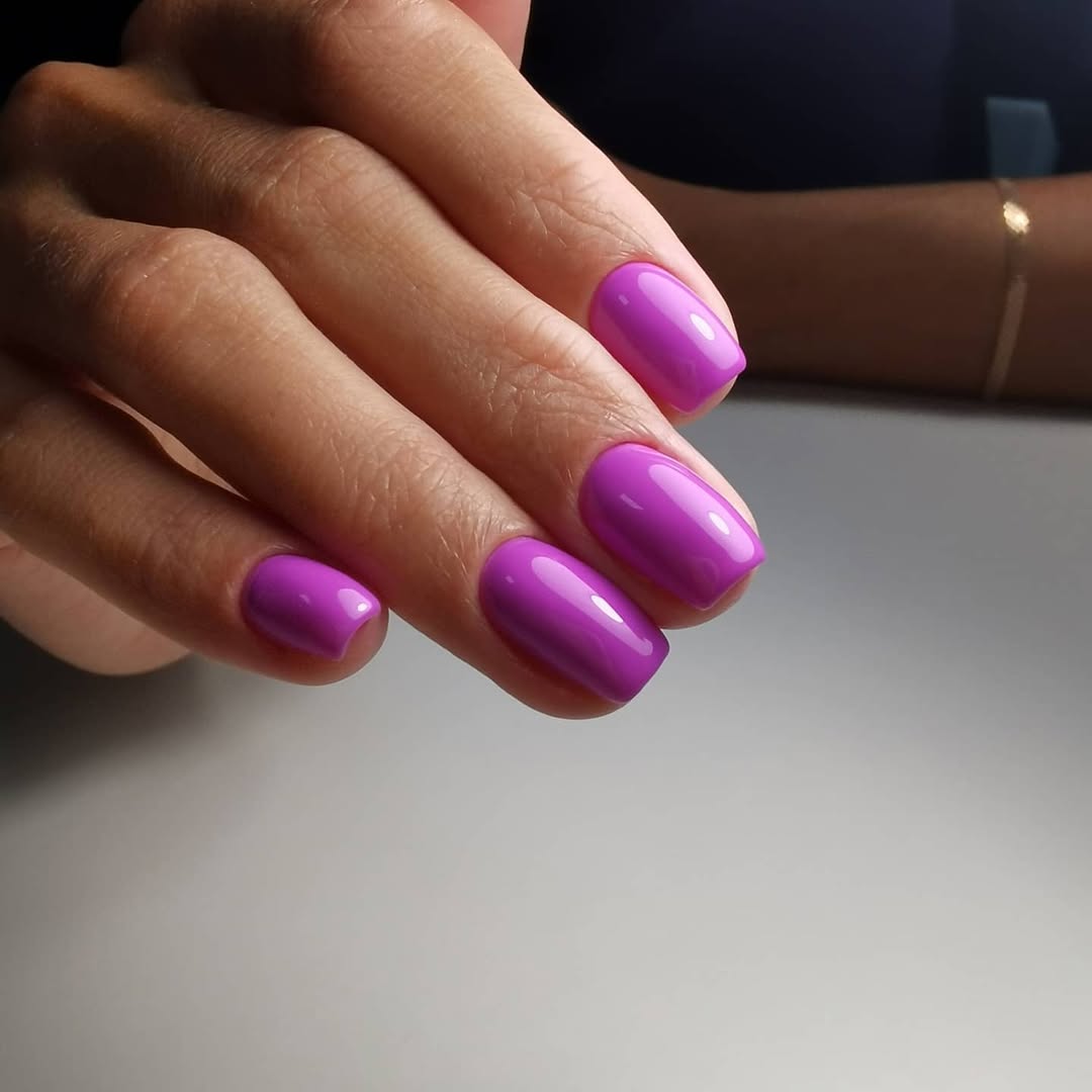 Glossy Periwinkle Purple Short Rounded Nails