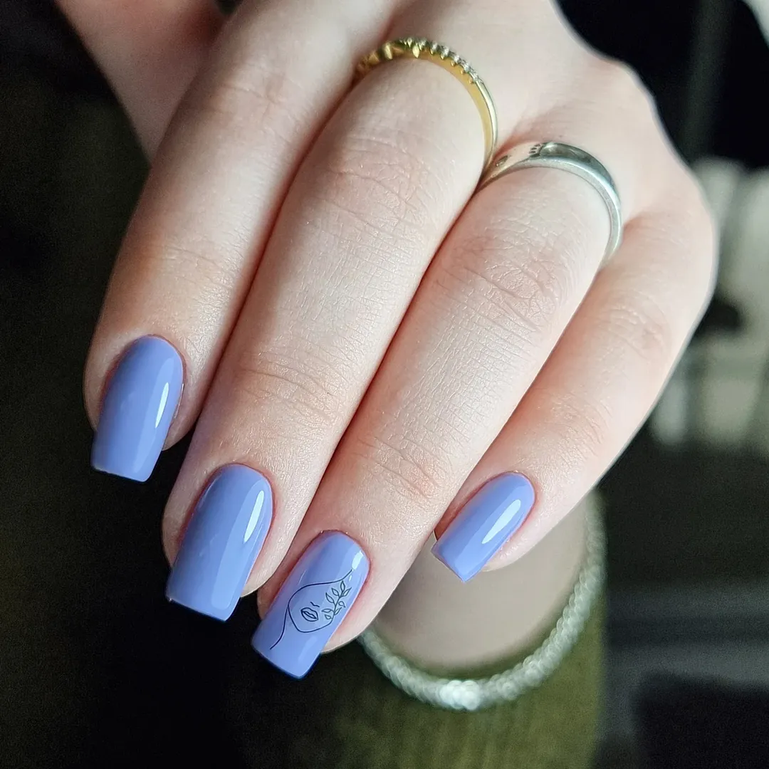 Glossy Periwinkle Purple Square Nails with Line Art