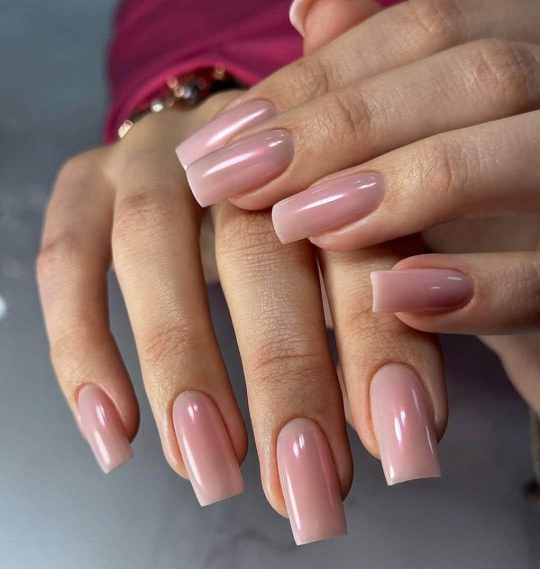 Glossy Pink Jelly Square Nails