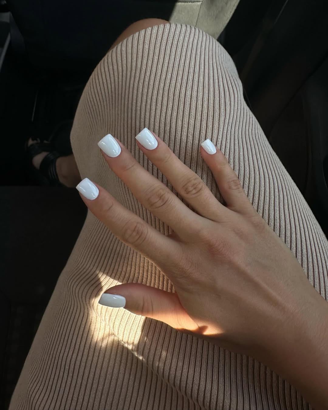 Glossy Pure White Short Squoval Nails