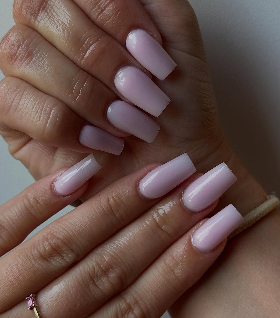 Glossy Sheer Pink Coffin Nails