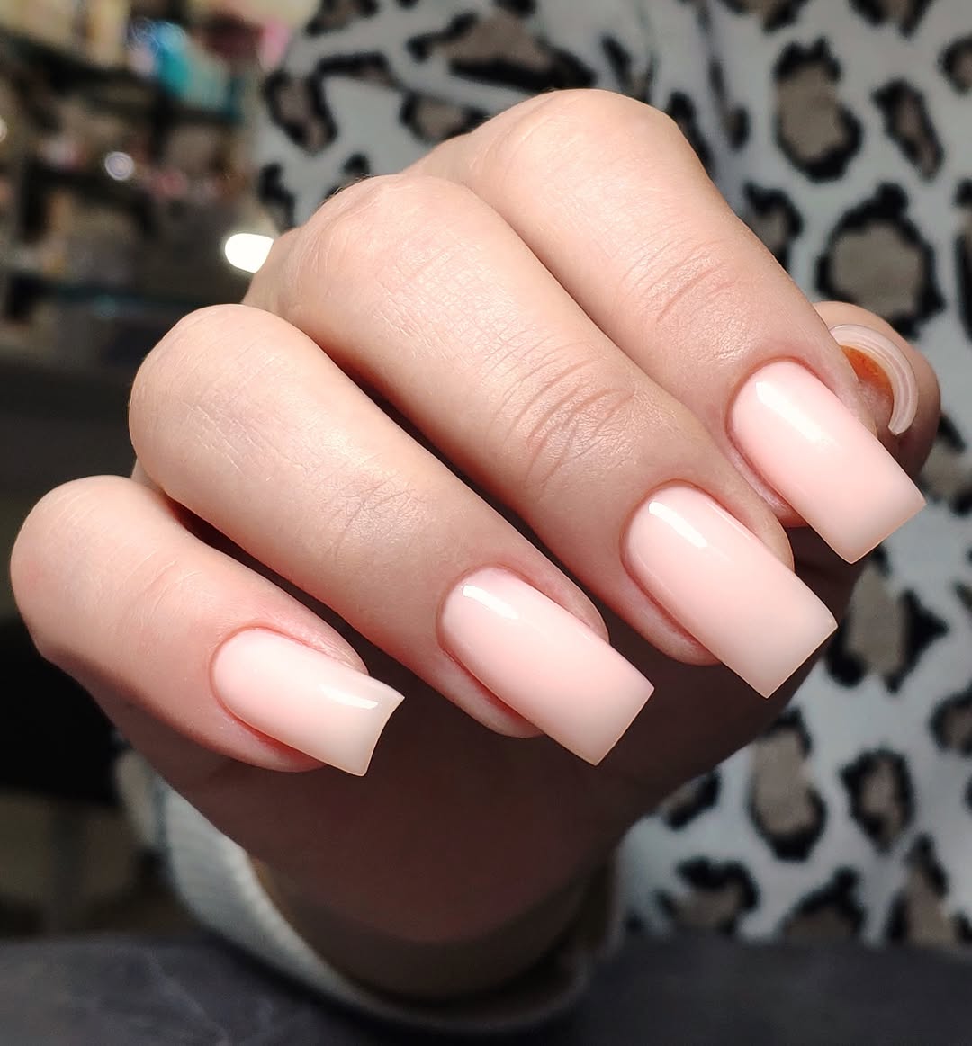 Glossy Sheer Pink Medium Square Nails