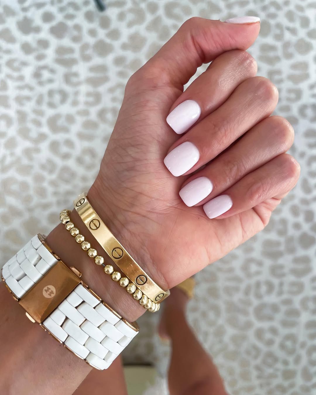 Glossy Sheer White Squoval Short Nails