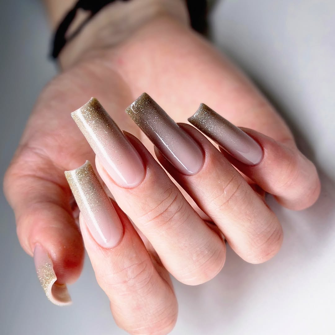 Gold Dust Ombre Milky Nude Extra Long Square Nails