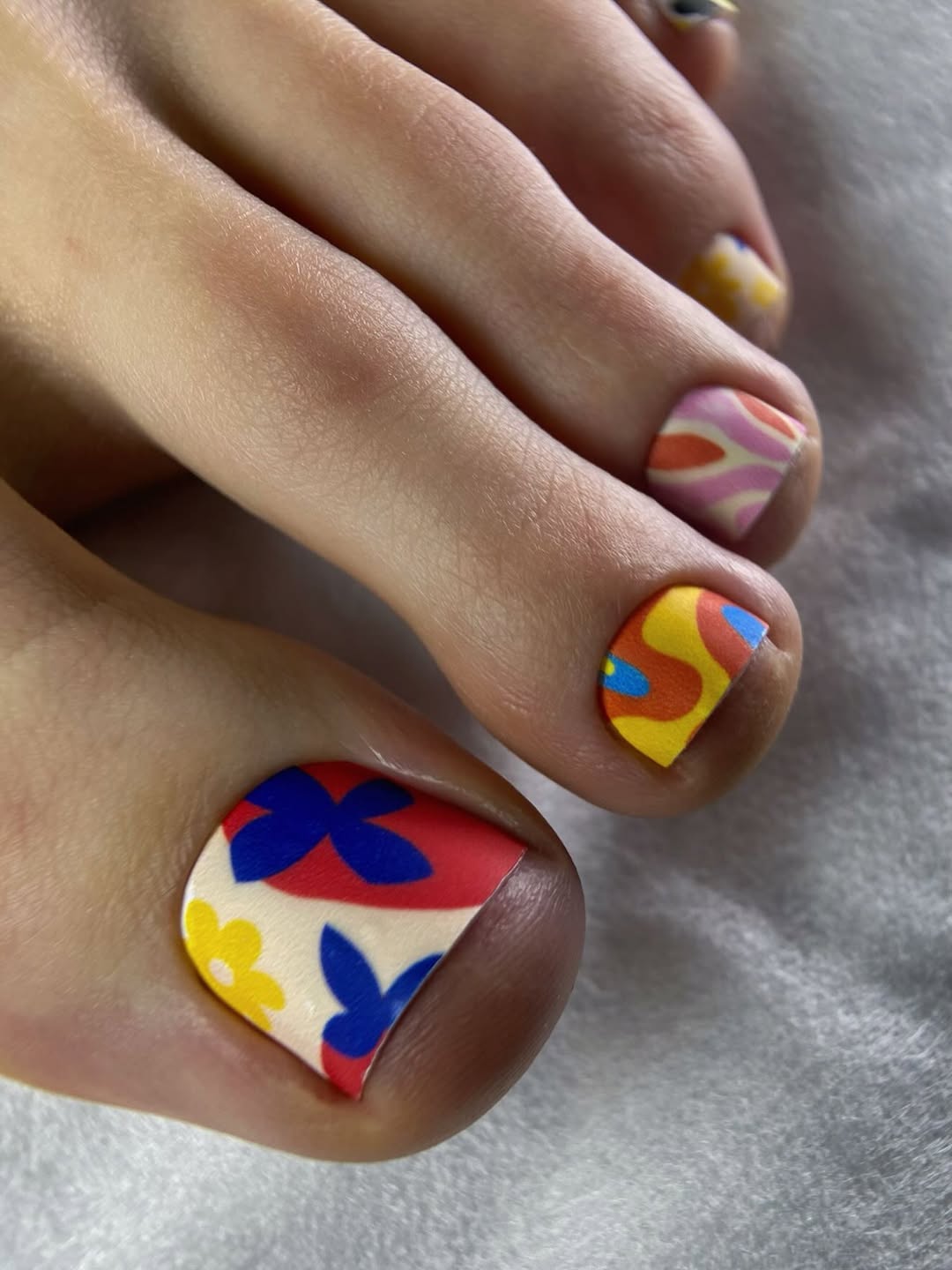Groovy Floral and Swirl Colorful Pedicure