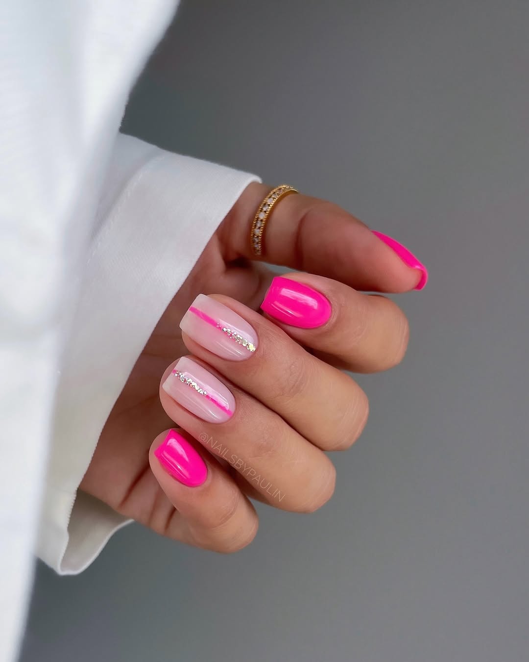 Hot Pink and Nude Line Art with Rhinestones