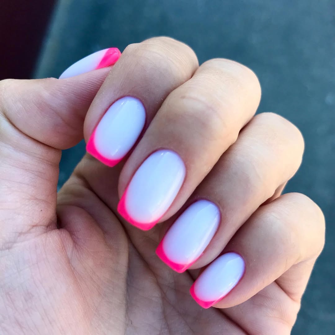 Hot Pink French Tip Oval Nails