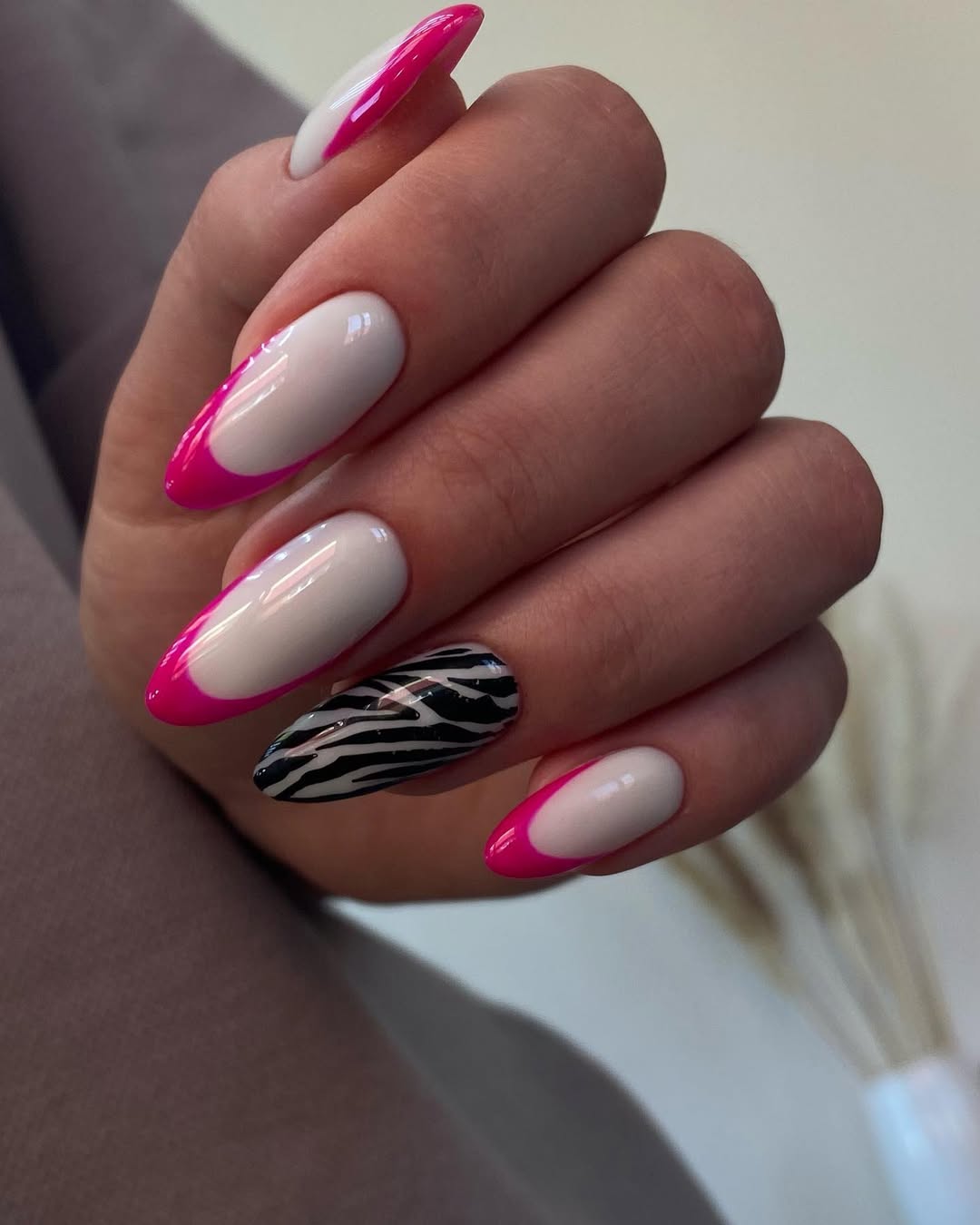 Hot Pink French Tips with Zebra Accent Nail