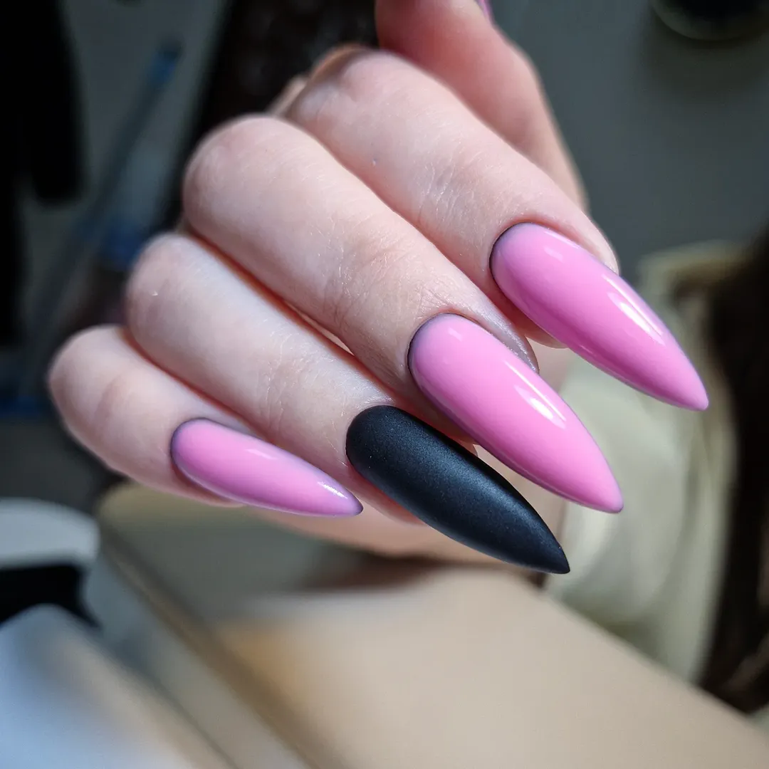 Hot Pink Glossy Stiletto with Matte Black Accent
