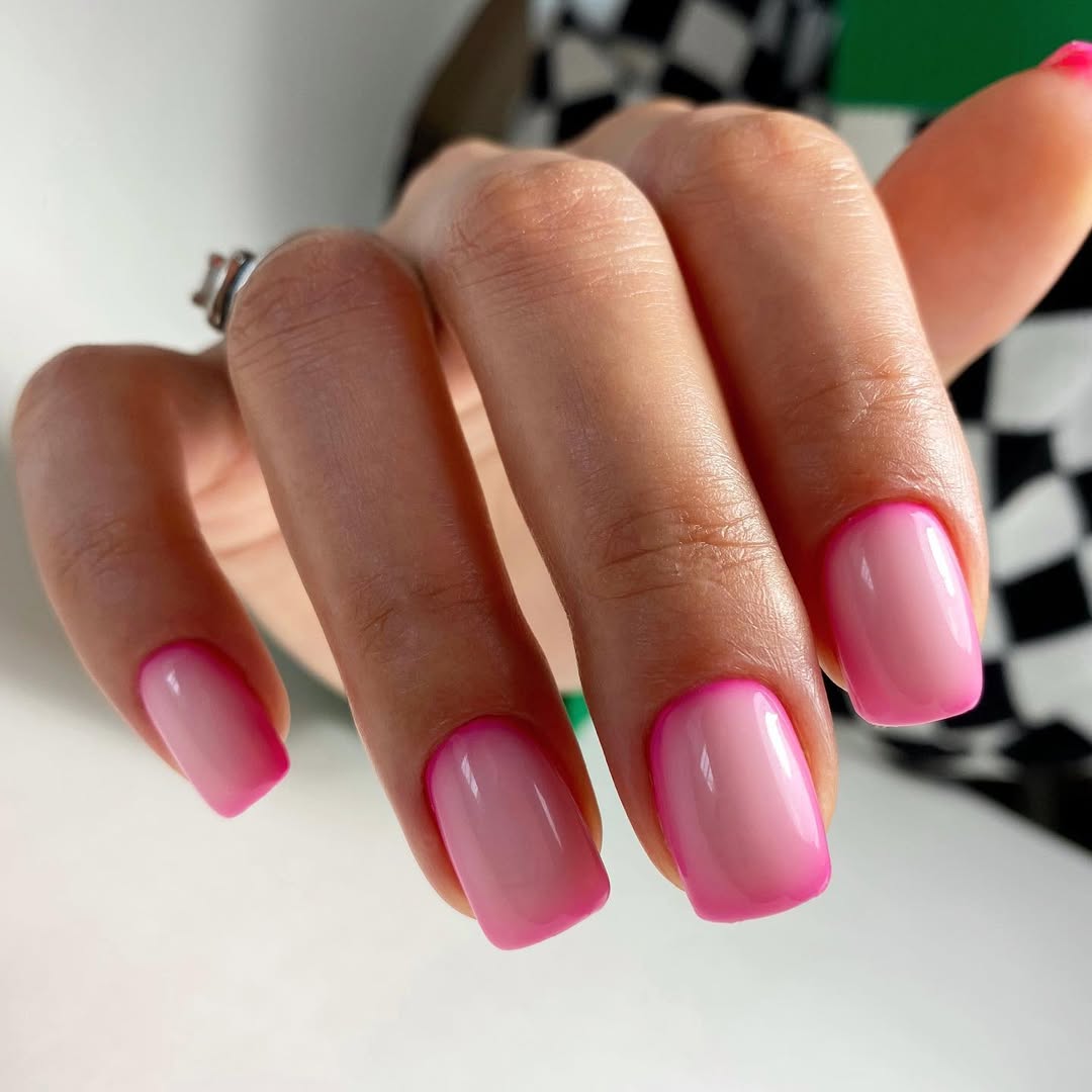 Hot Pink Jelly Square Ombre Nails
