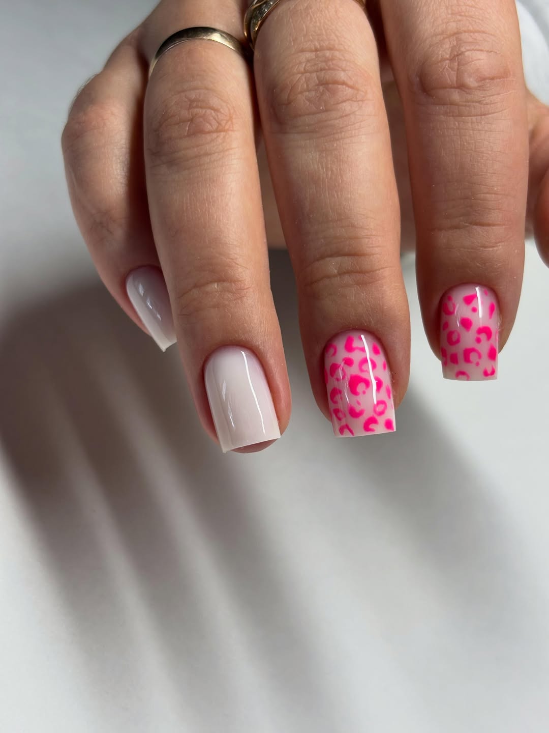 Hot Pink Leopard Print Accent Gel Nails