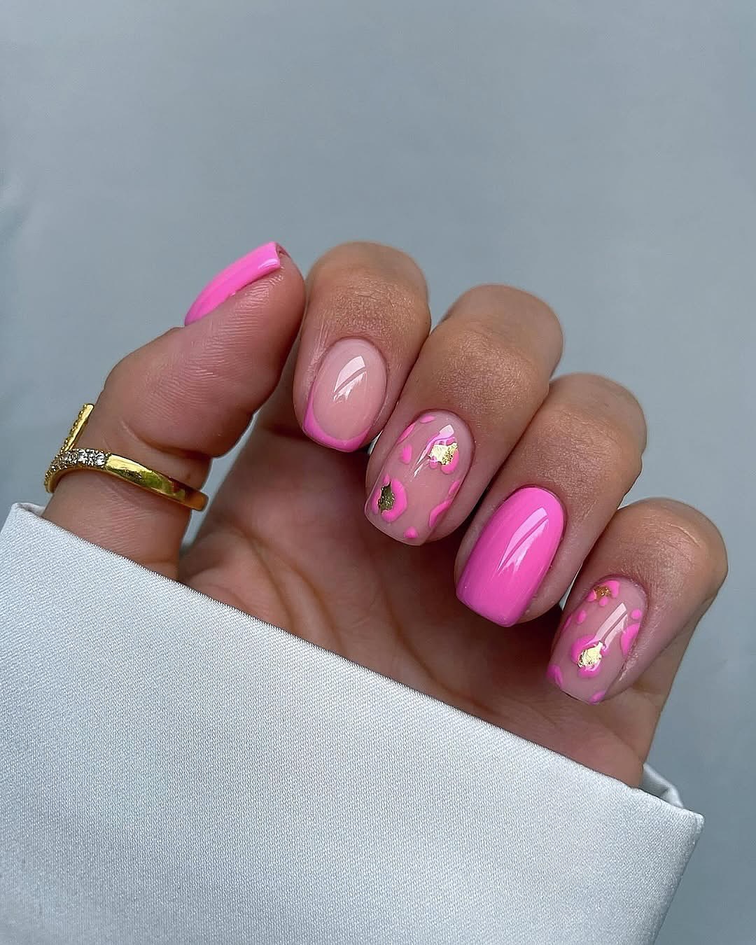 Hot Pink Leopard Print Accent Square Nails