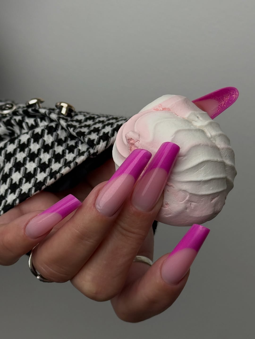 Hot Pink Square French Tips Long Length Glossy