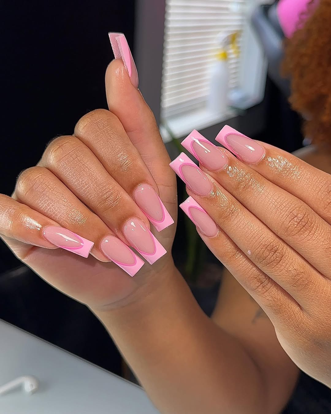 Hot Pink Square French Tips Outline Design