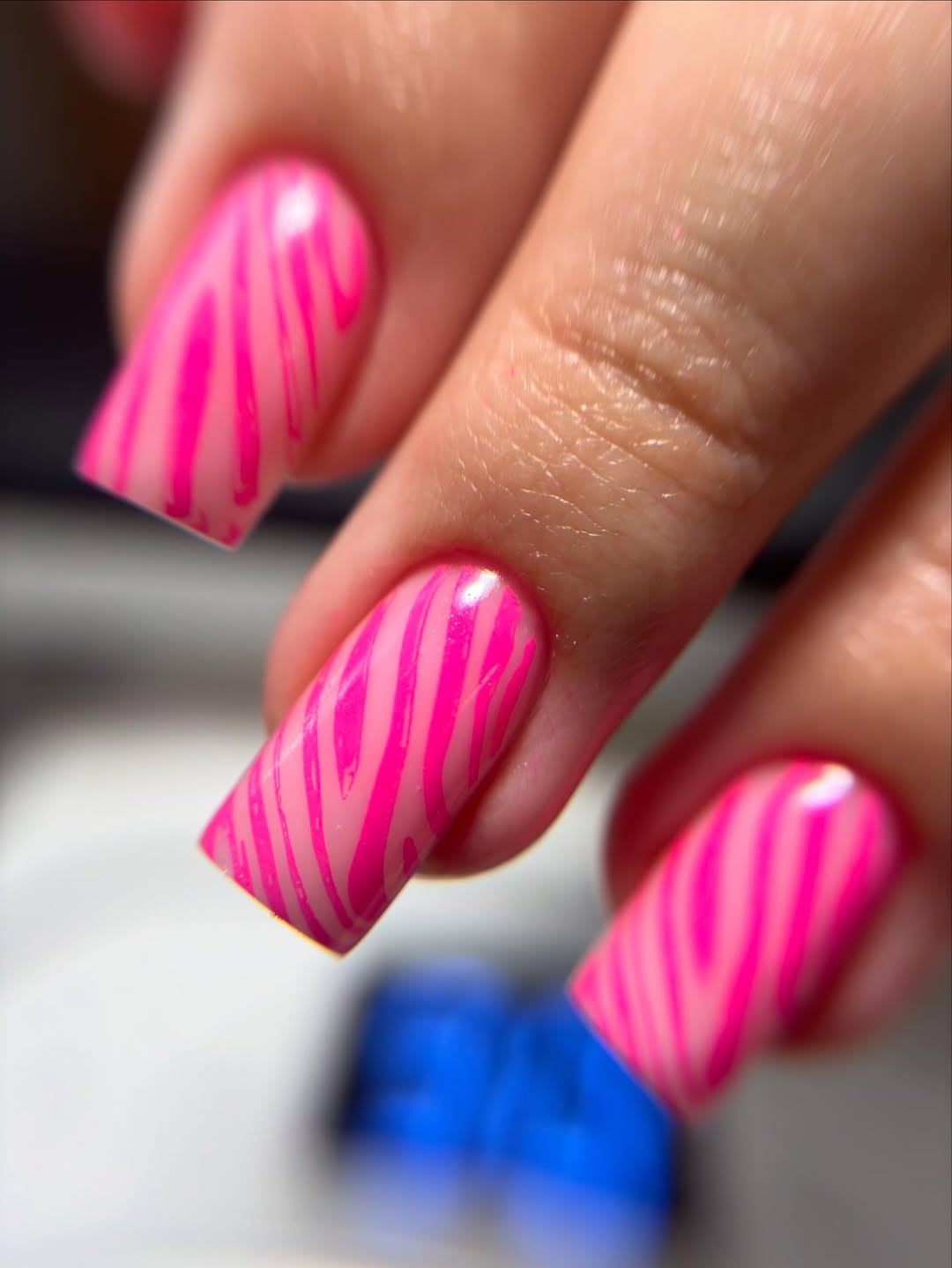 Hot Pink Zebra Print Squoval Nails