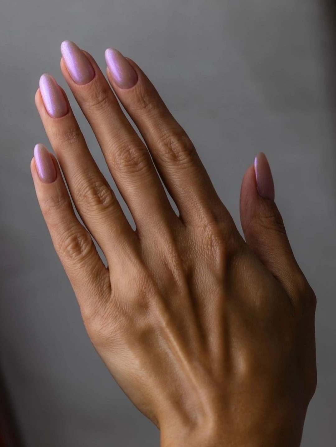 Iridescent Pink Almond Shimmer Nails