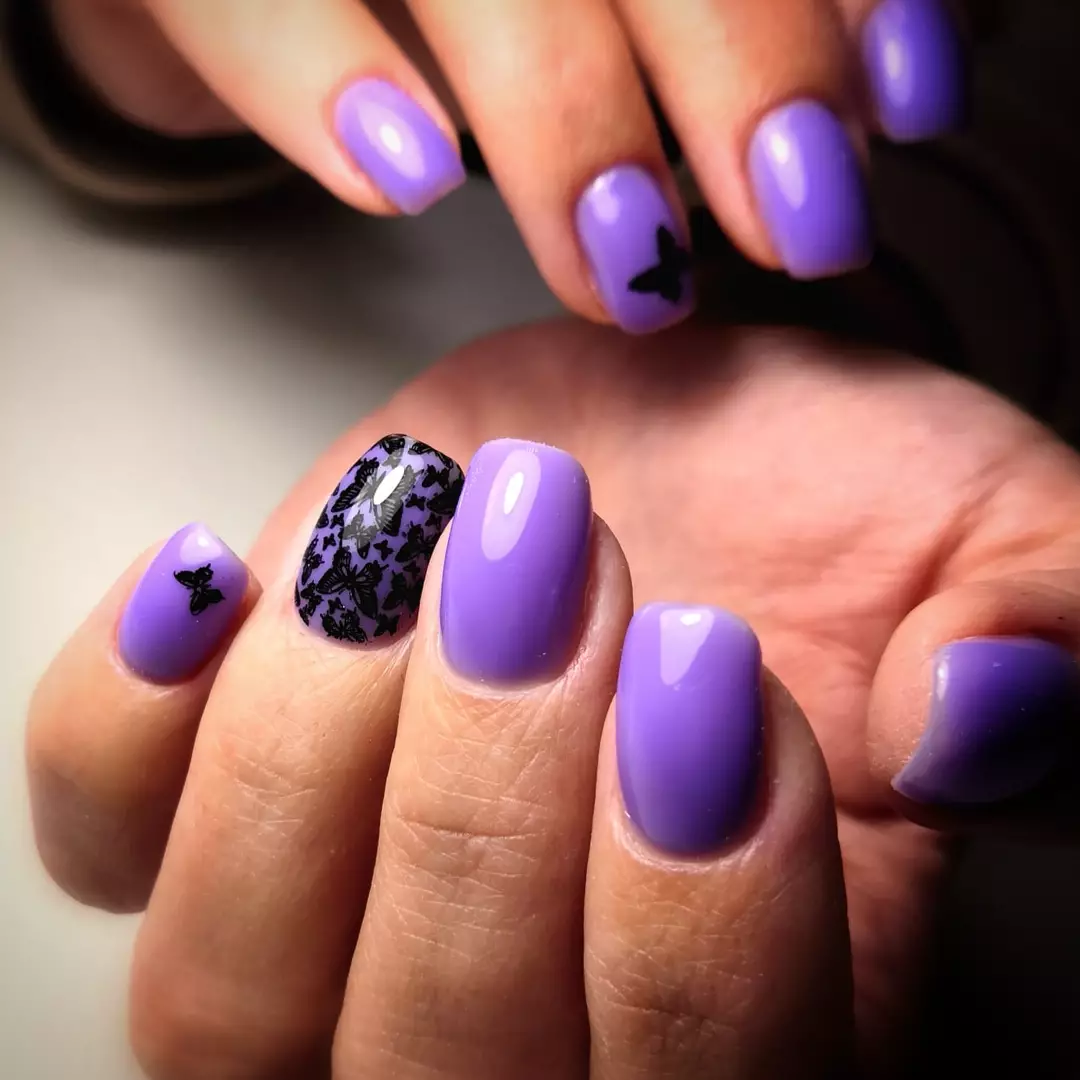 Lavender Butterfly Glossy Short Square Nails