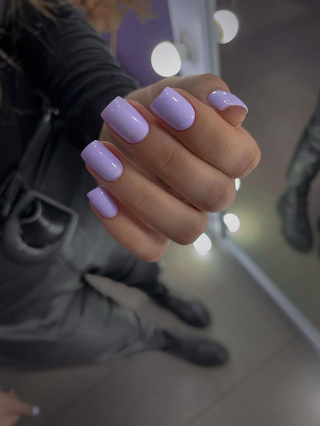 Lavender Glossy Short Square Nails