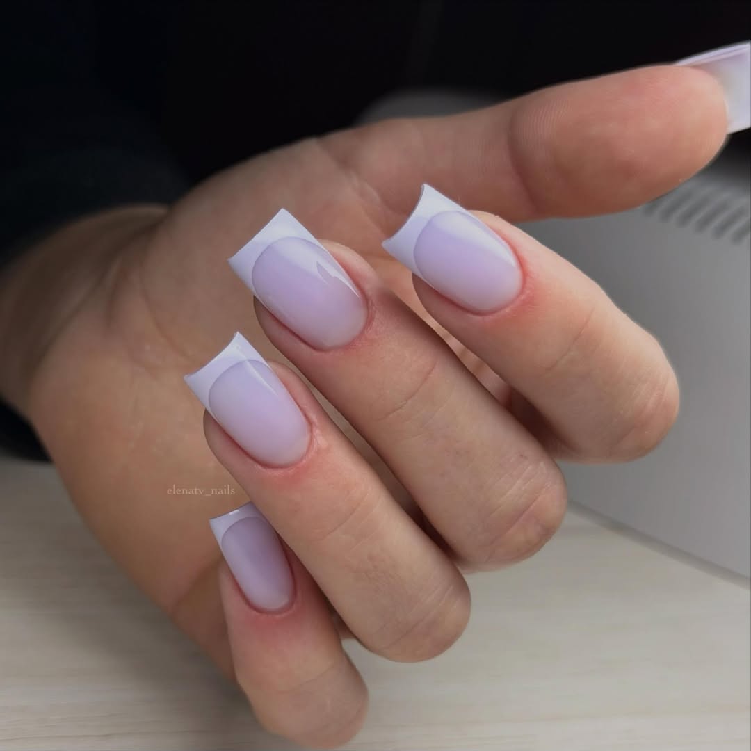 Lavender Jelly French Tips Long Square Nails