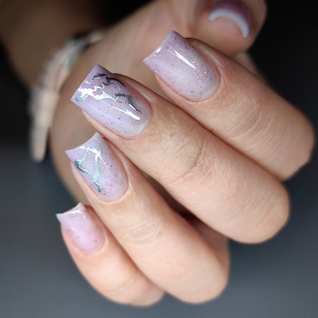 Lavender Jelly Glitter Abstract Squoval Nails