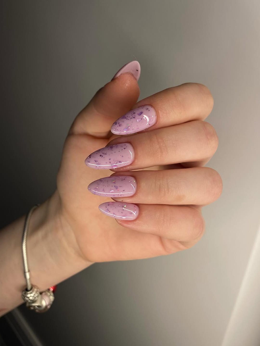 Lavender Jelly Glossy Flakes Stiletto Nails