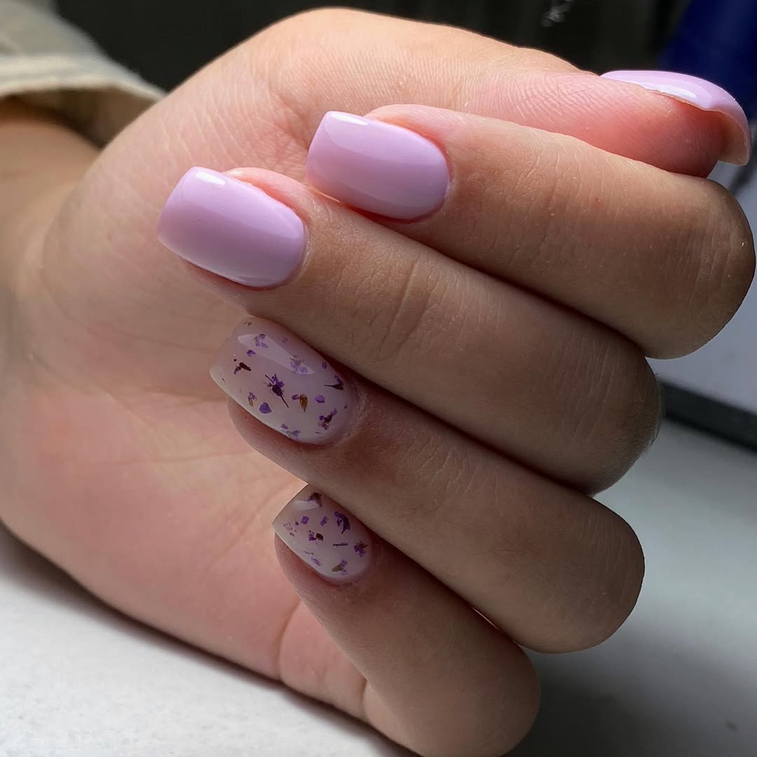 Lavender Jelly Nails With Floral Accents