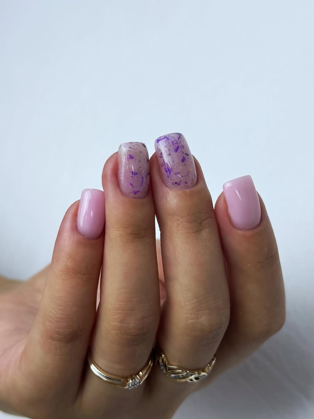 Lavender Jelly Nails with Purple Flake Inclusions