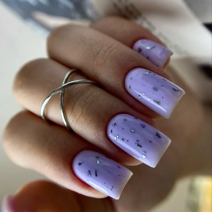 Lavender Jelly Nails with Silver Flakes
