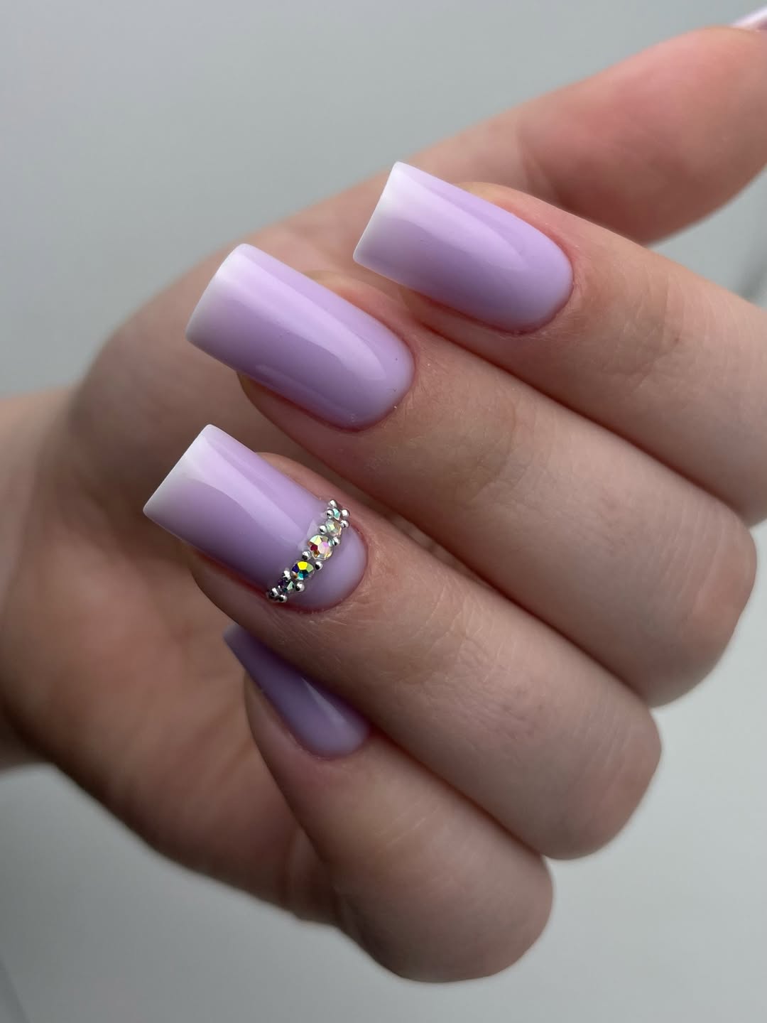 Lavender Ombre Square Nails With Rhinestone Detail