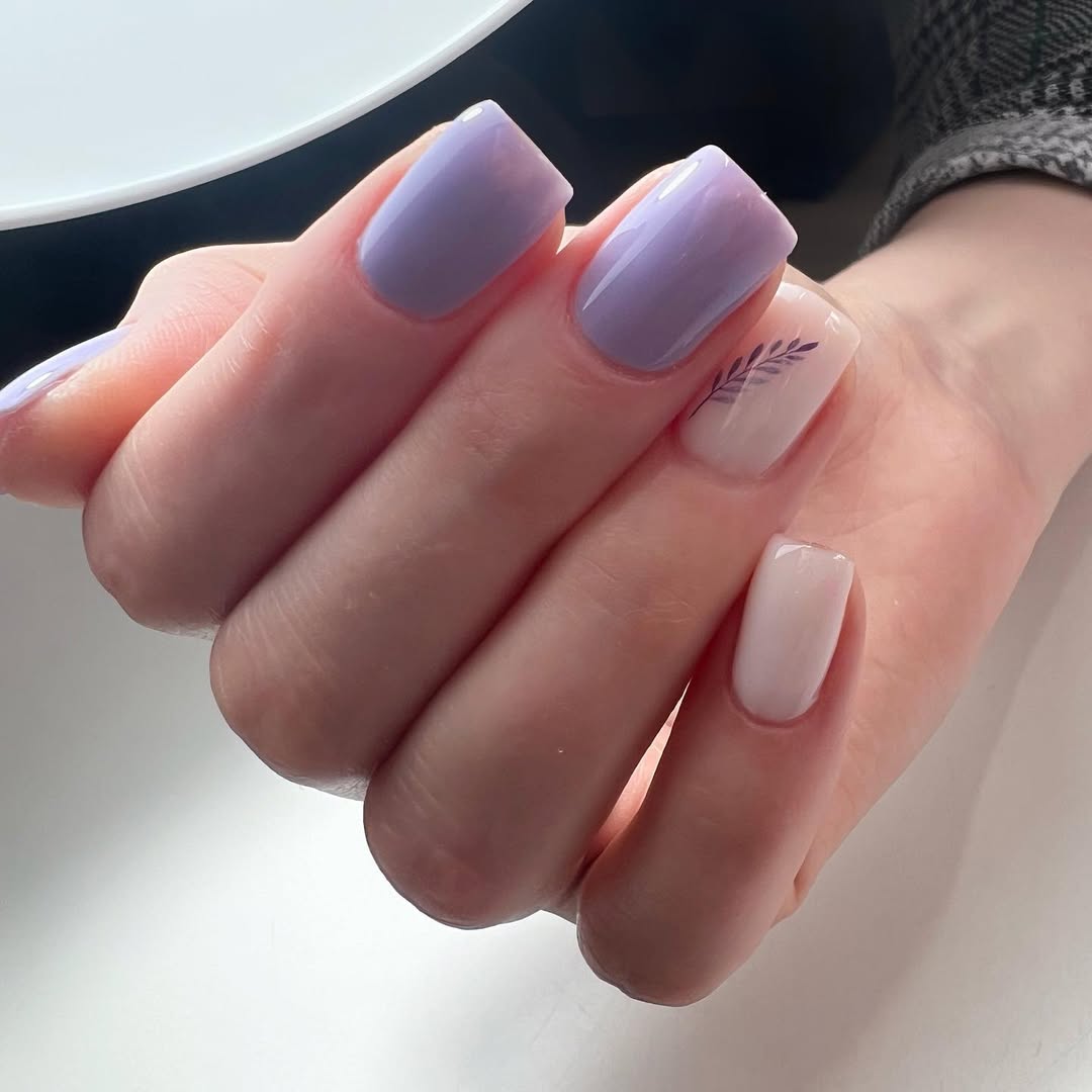 Lavender Periwinkle Mismatched Botanical Square Nails