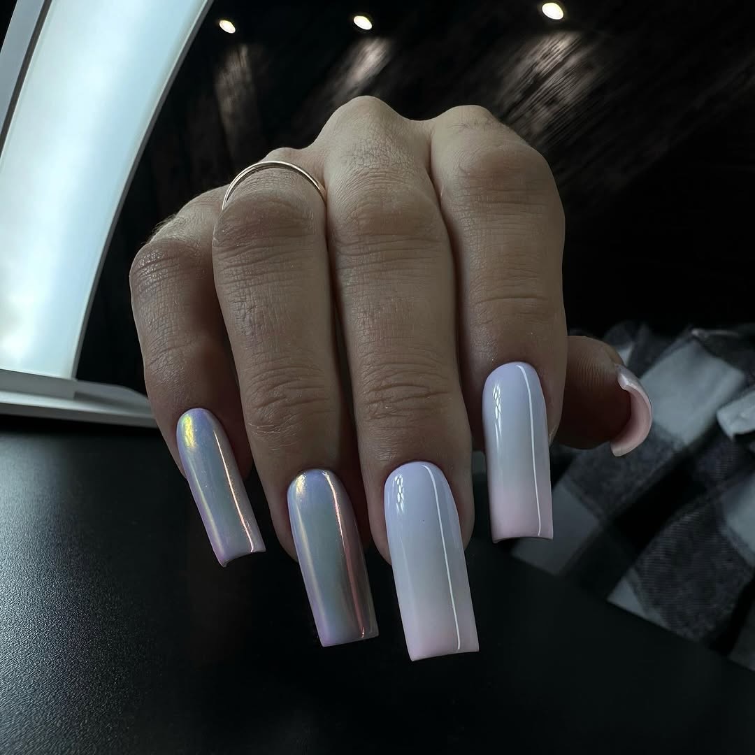 Lavender Pink Ombre Iridescent Coffin Nails