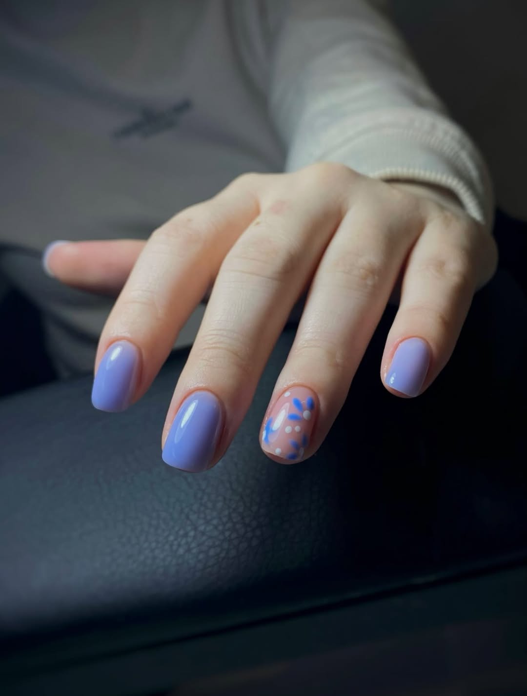 Lavender Purple and Blue Floral Short Square Nails