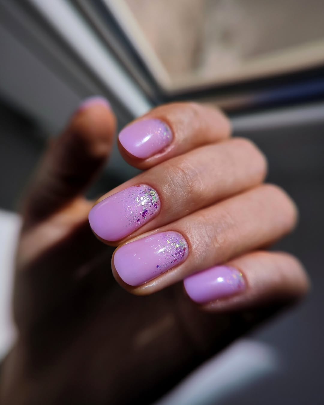 Lavender Purple Glitter Gradient Short Oval Nails